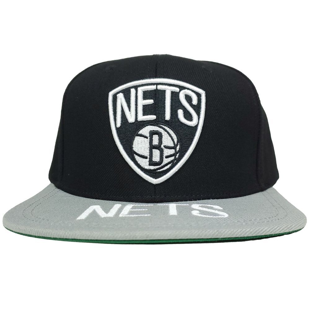 Brooklyn Nets Mitchell & Ness Snapback Hat Cap 3D Logo Bill Logo Black Gray NWT